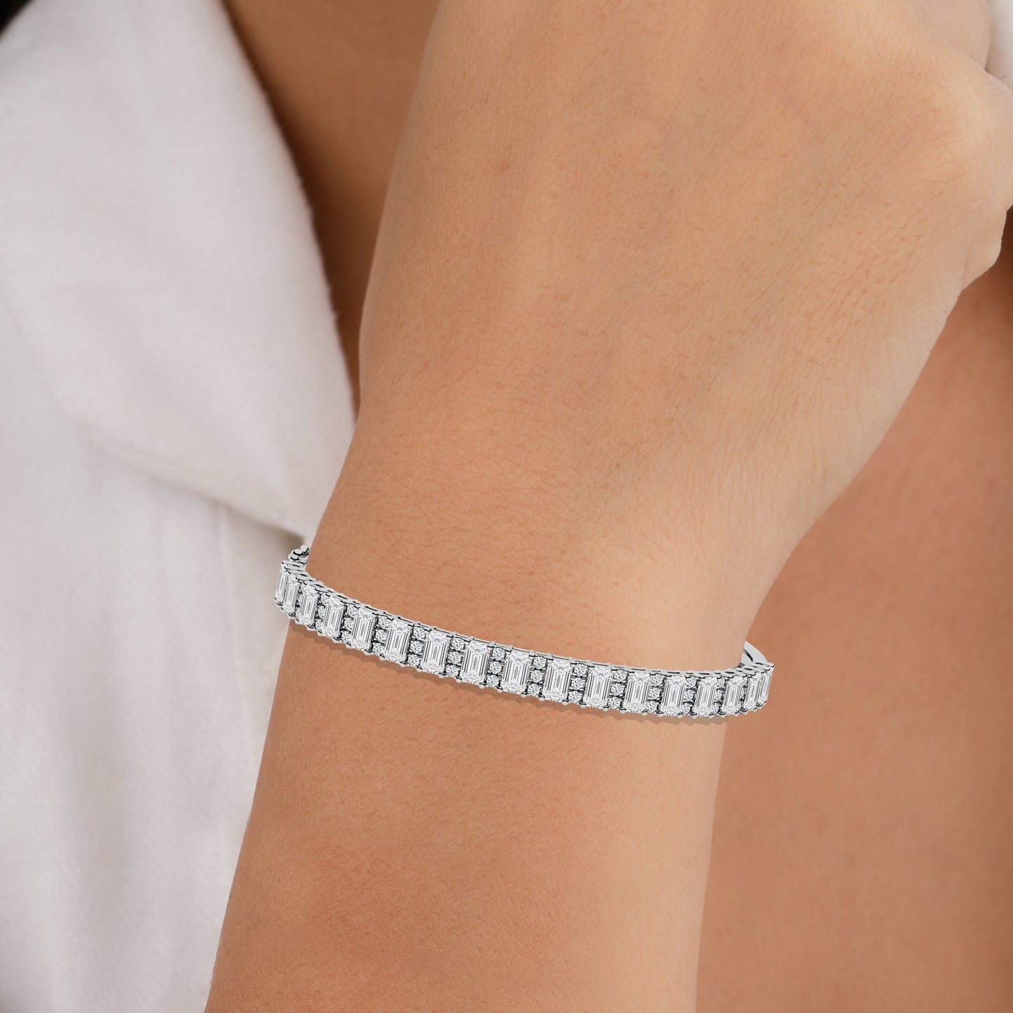 Simulated Diamond Bangle Bracelet Sterling Silver
