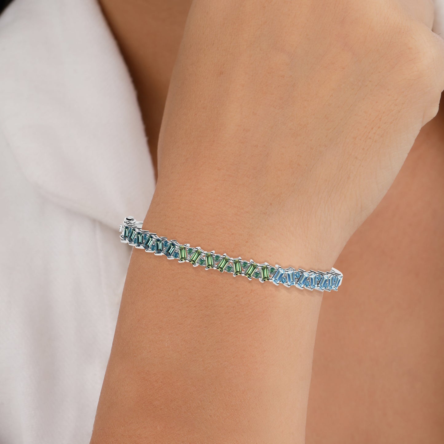 blue diamond silver Bangle Bracelet