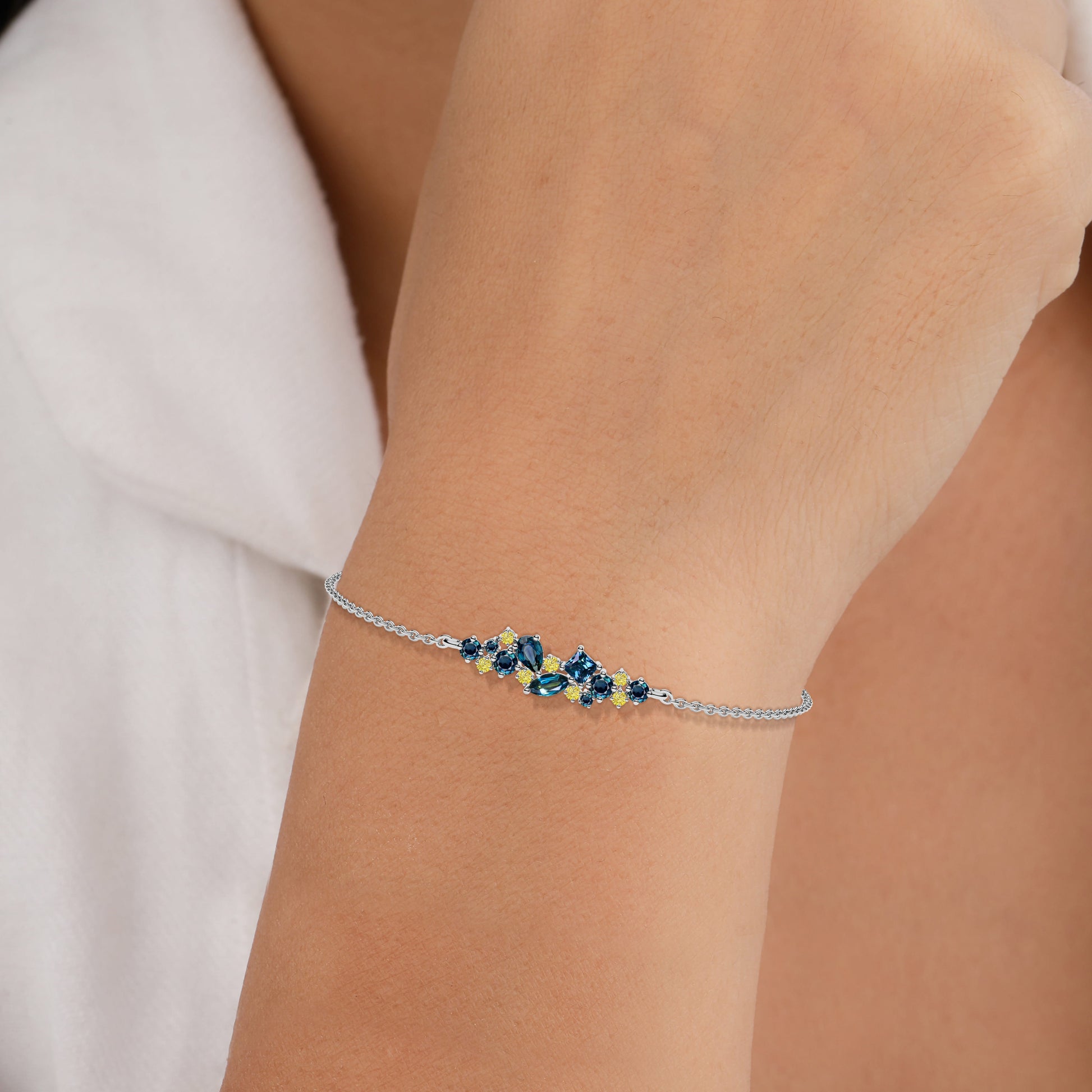 Yellow and Blue Diamond Silver Bracelet