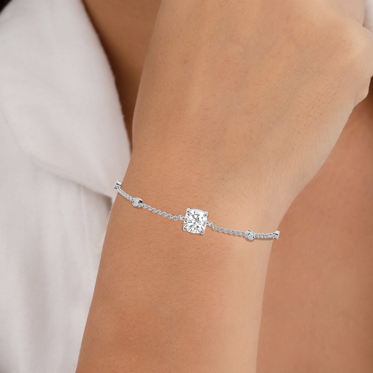 Silver Diamond Bracelet with Bezel