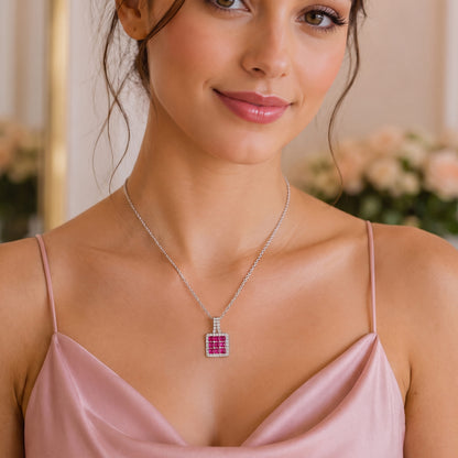 Sterling Silver Ruby Diamond Necklace