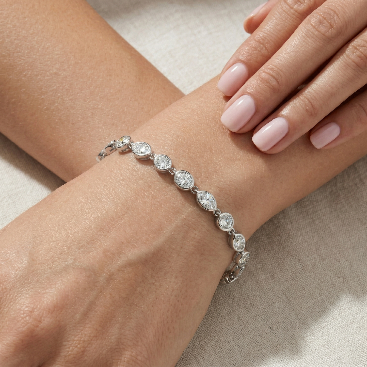 Oval and Round Diamond Tennis Bracelet