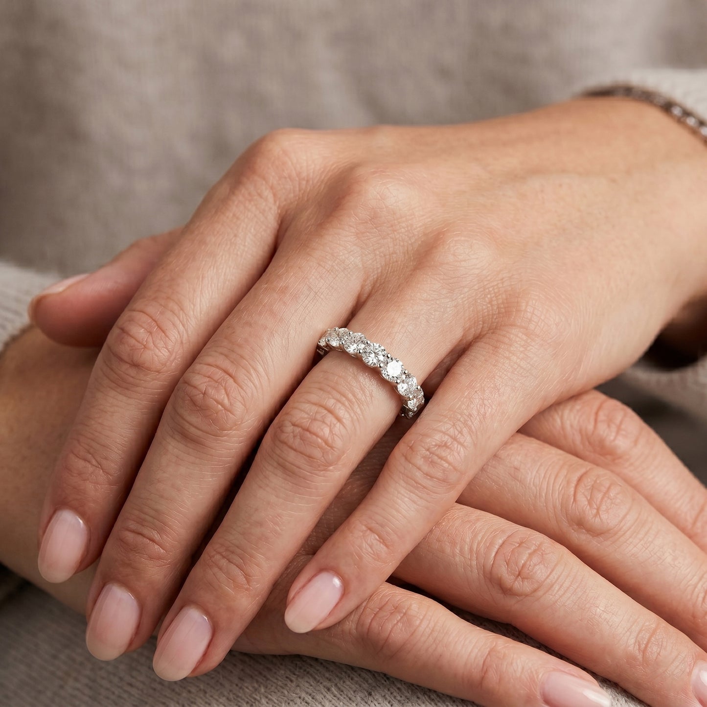 Round Diamond 925 Silver Wedding Band