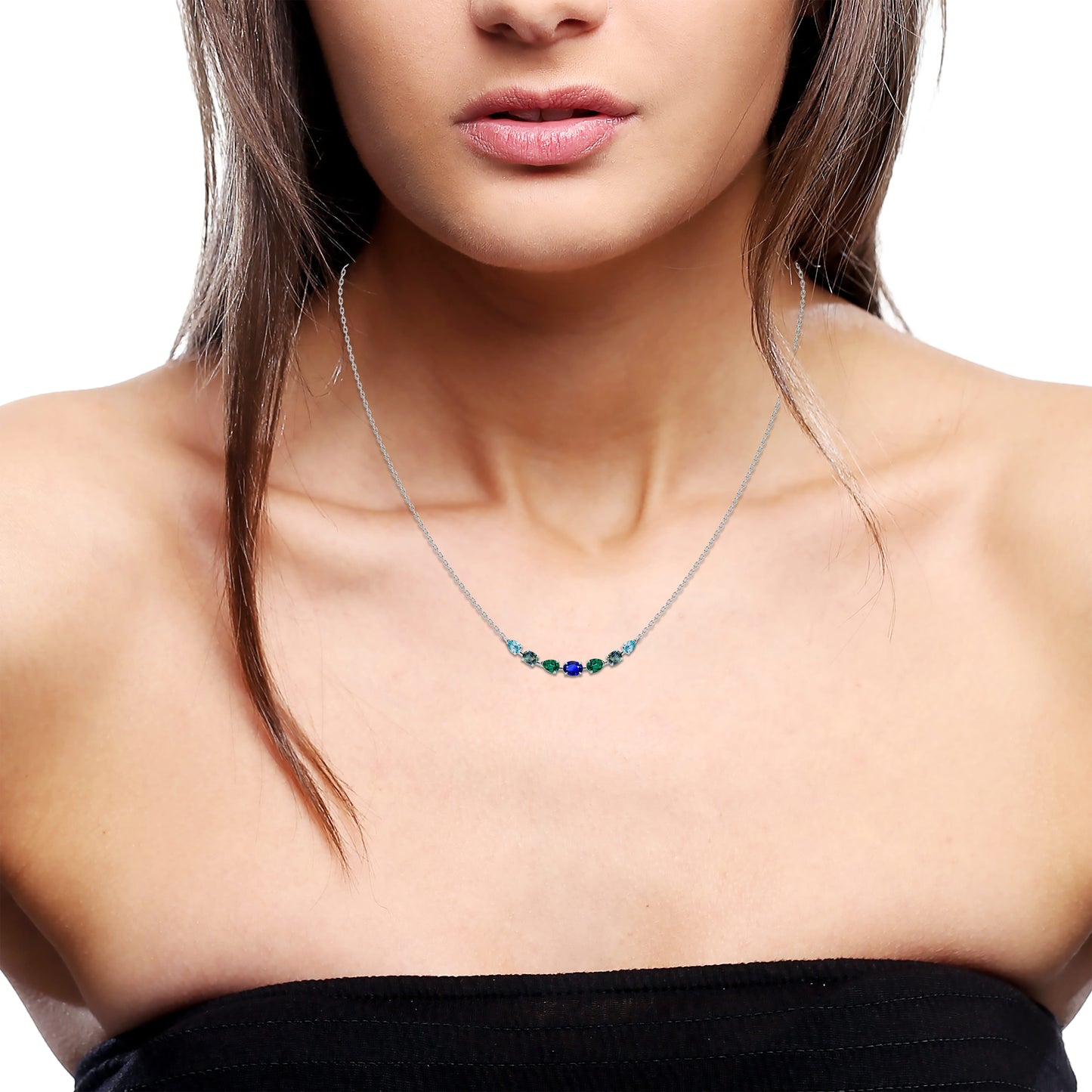 Blue and Green Diamond Chain Pendant