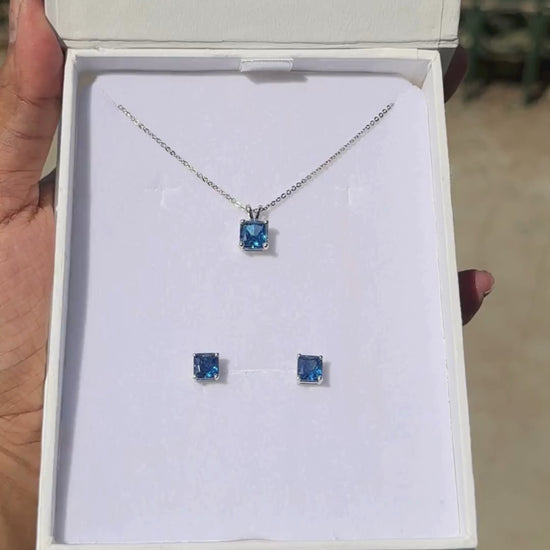 Blue Diamond Pendant Set for Women