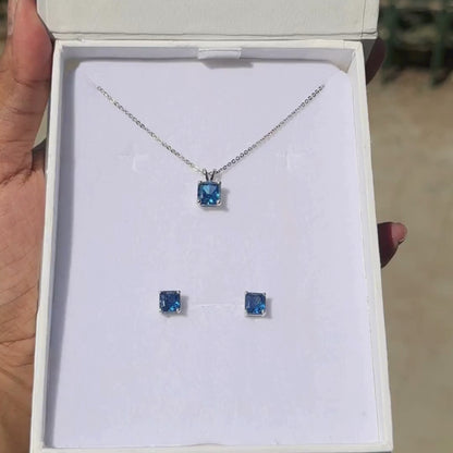 Blue Diamond Pendant Set for Women