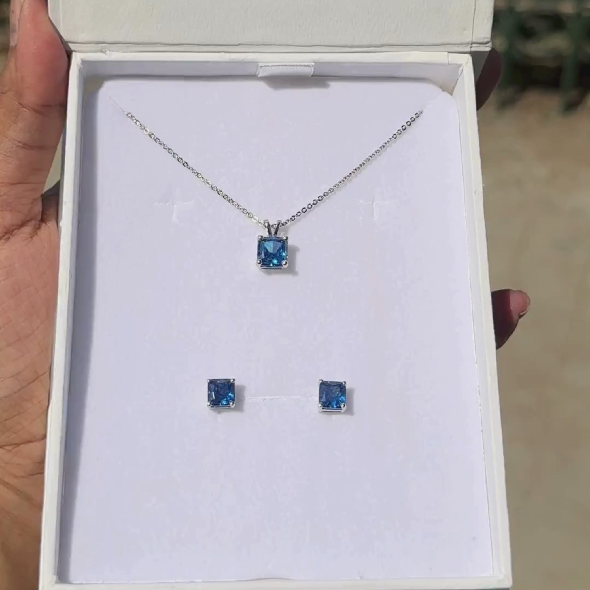 Blue Diamond Pendant Set for Women
