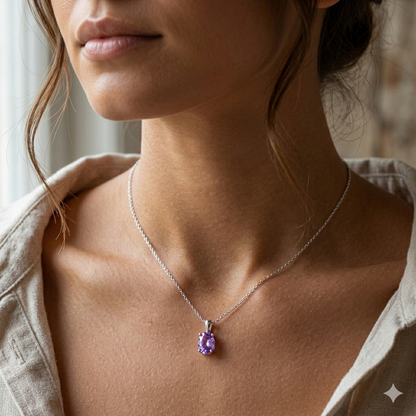 purple silver diamond necklace womens