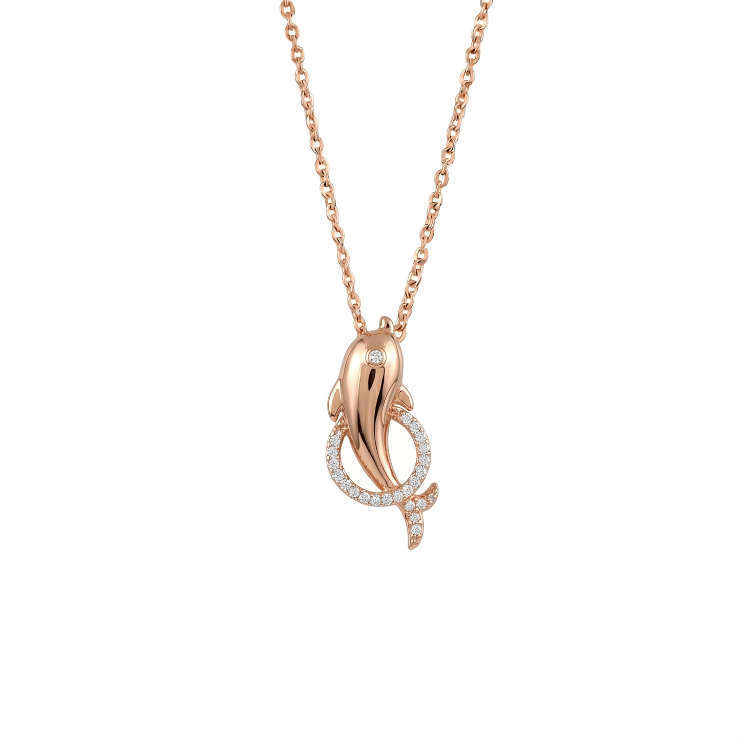 Silver Smiling Dolphin Pendant With Link Chain