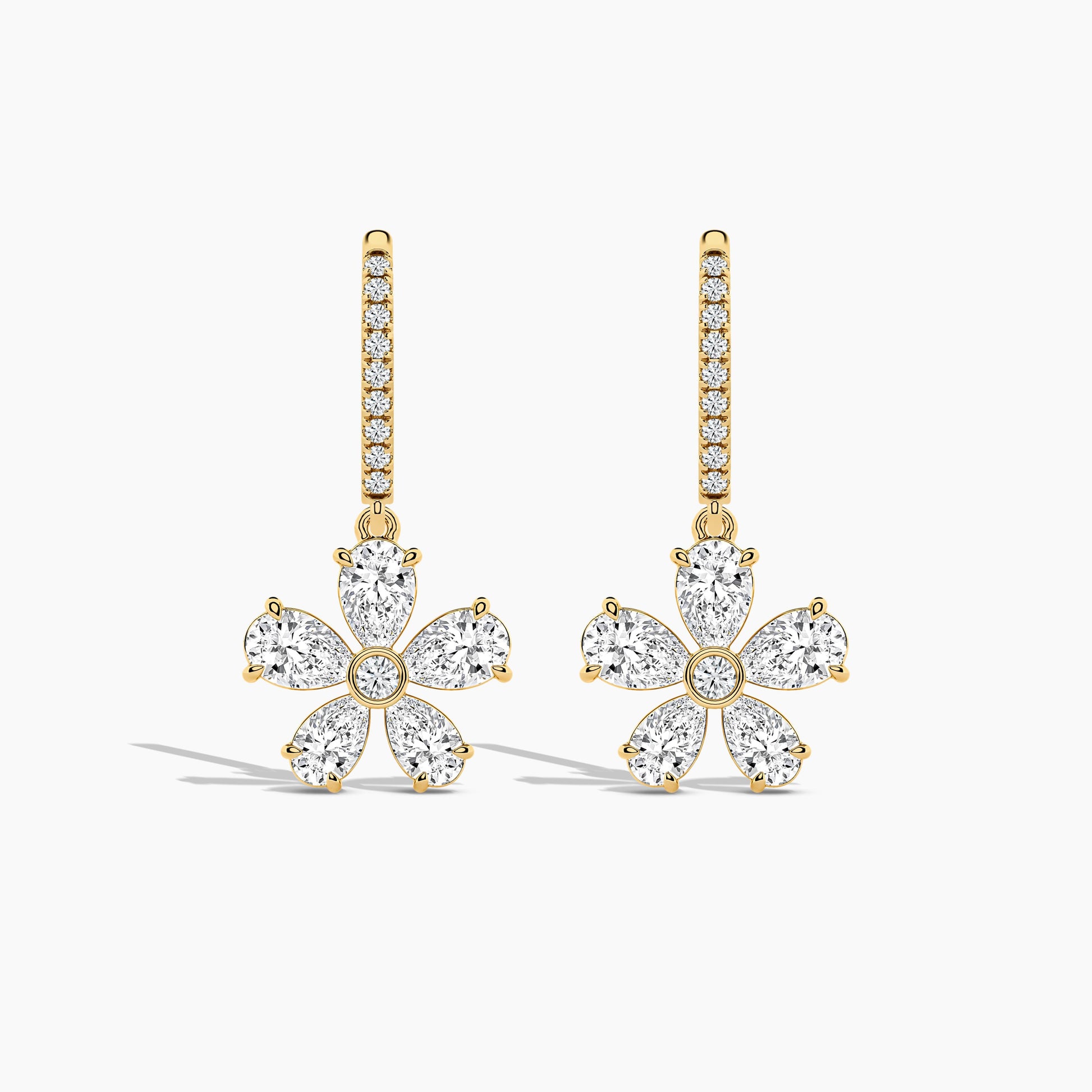 Floral dangler earrings yellow gold plated