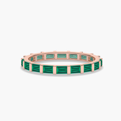 Silver Emerald Baguette Eternity Wedding Band