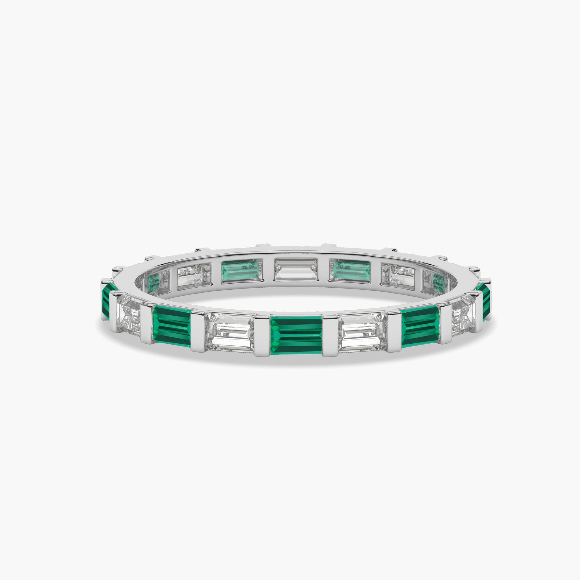 green baguette wedding band