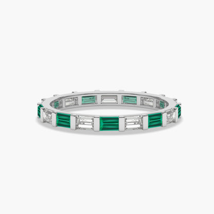 green baguette wedding band