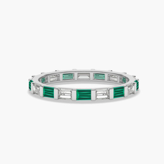 green baguette wedding band
