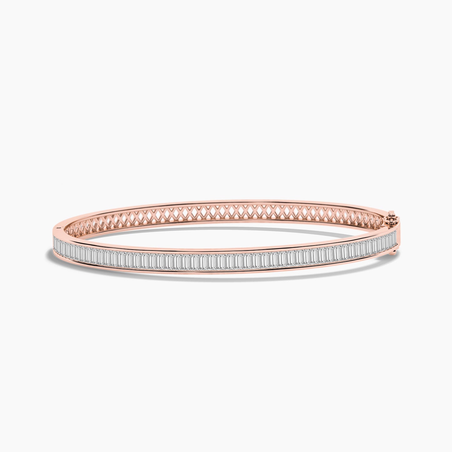 Rose gold bracelet with diamonds on a white background