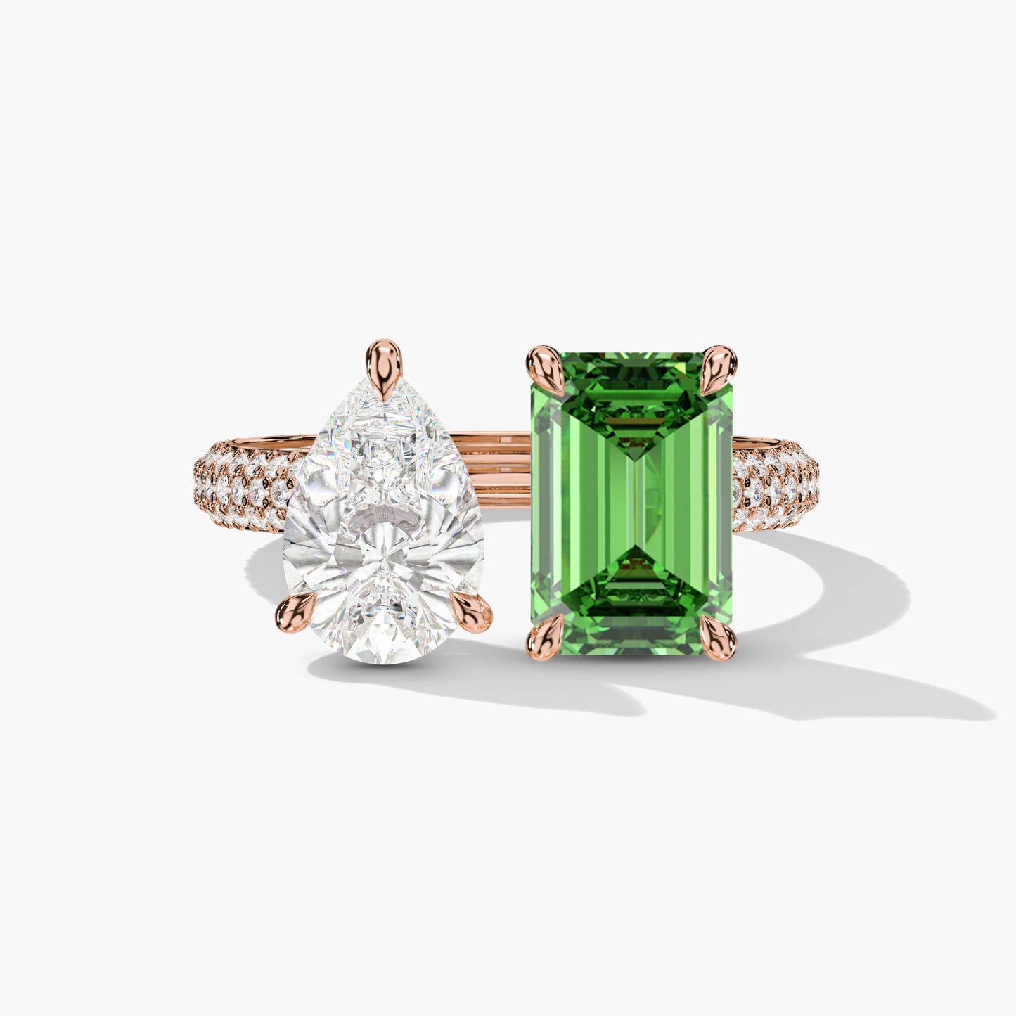 Emerald and pear cuff ring Rose Gold