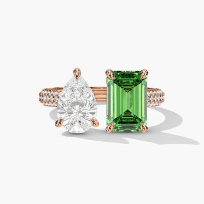 Emerald and pear cuff ring Rose Gold