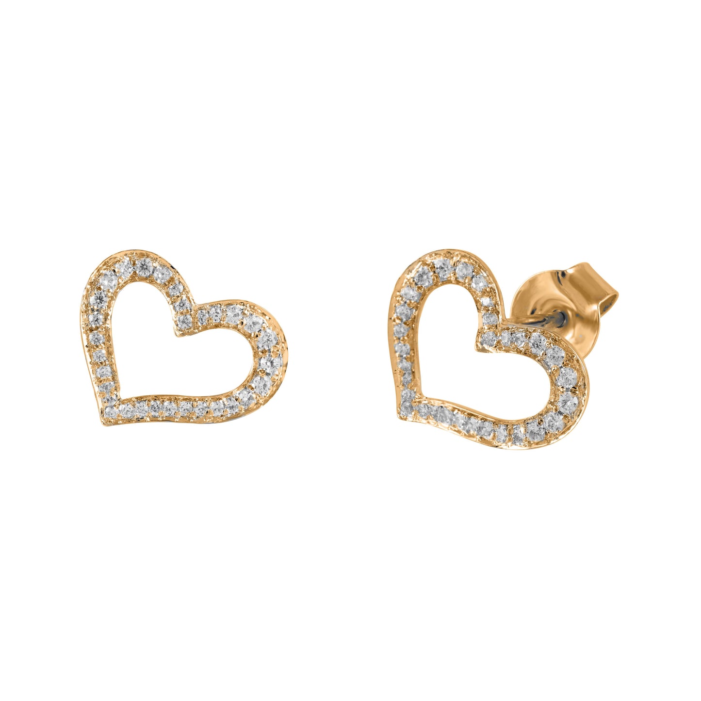 heart diamond earrings yellow gold plated