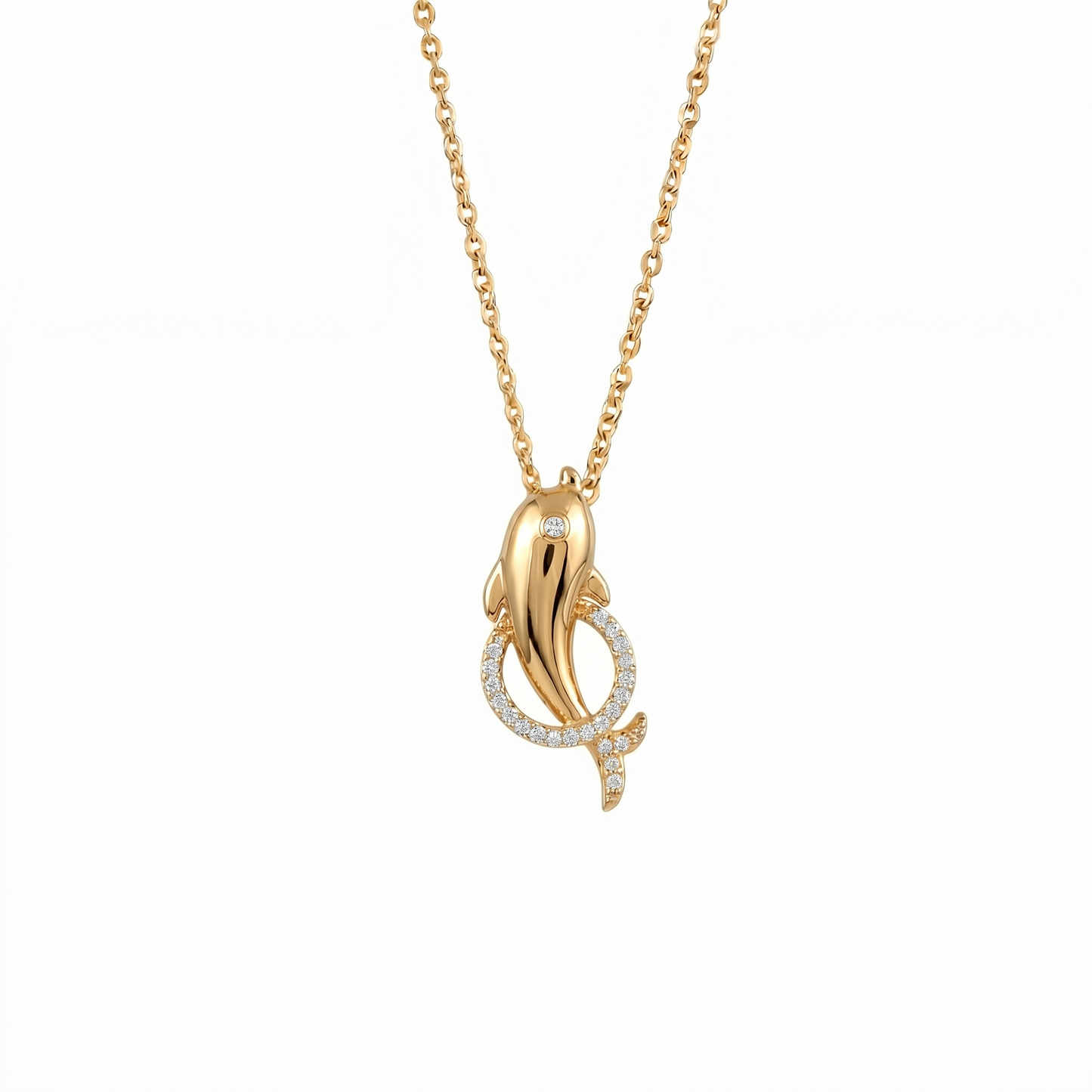 Silver Smiling Dolphin Pendant With Link Chain