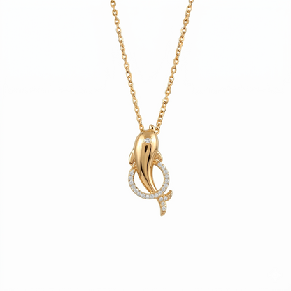 Silver Smiling Dolphin Pendant With Link Chain